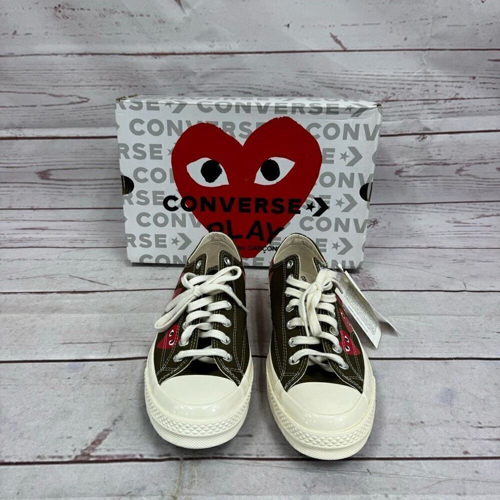 New Converse Vomme does Garçons Play x Chuck Multi Hearts Low Khaki Mens Size 11